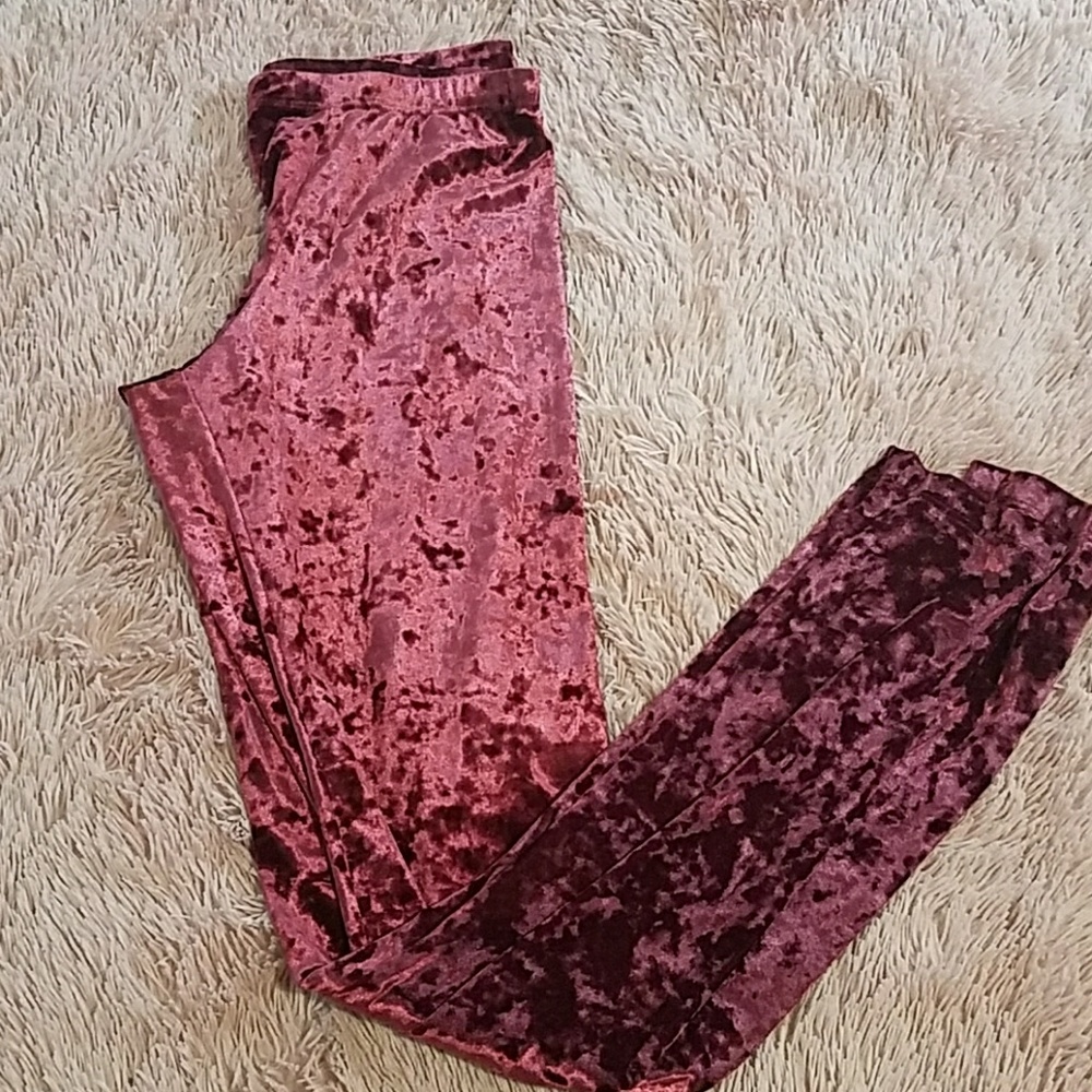 Burgundy Crushed Velvet Leggings